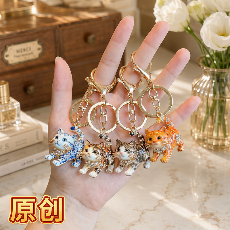 Cross-border cute cat keychain hollow metal niche fashion personalized charm car phone hanging chain keyring Cross-border cute cat keychain hollow metal niche fashion personalized charm car phone hanging chain keyring