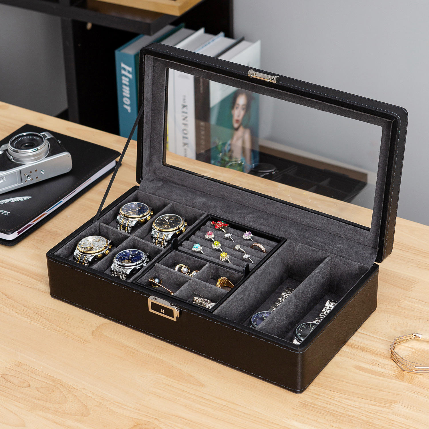 Ready-Made Jewelry Watch Storage Display Box 4-Position Watch + Jewelry Storage Box Ring Earrings Pendant Bracelet Box
