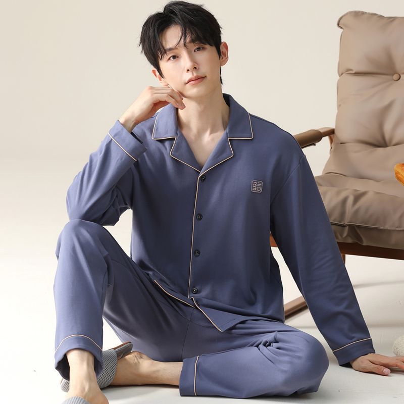 Pijamas de algodón para hombres primavera y otoño de alta gama se pueden usar para hombres otoño y invierno conjunto de ropa de hogar
