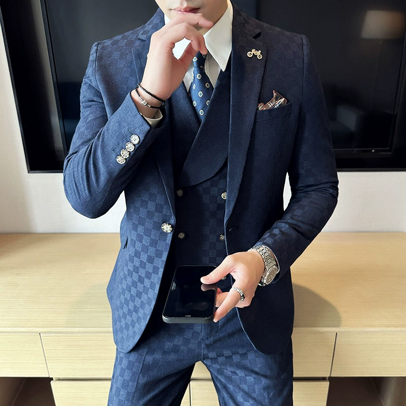 Tiktok мужской профессиональный костюм 2024 весна новый светлый роскошный Темный клетчатый офисный Рабочий костюм-тройка