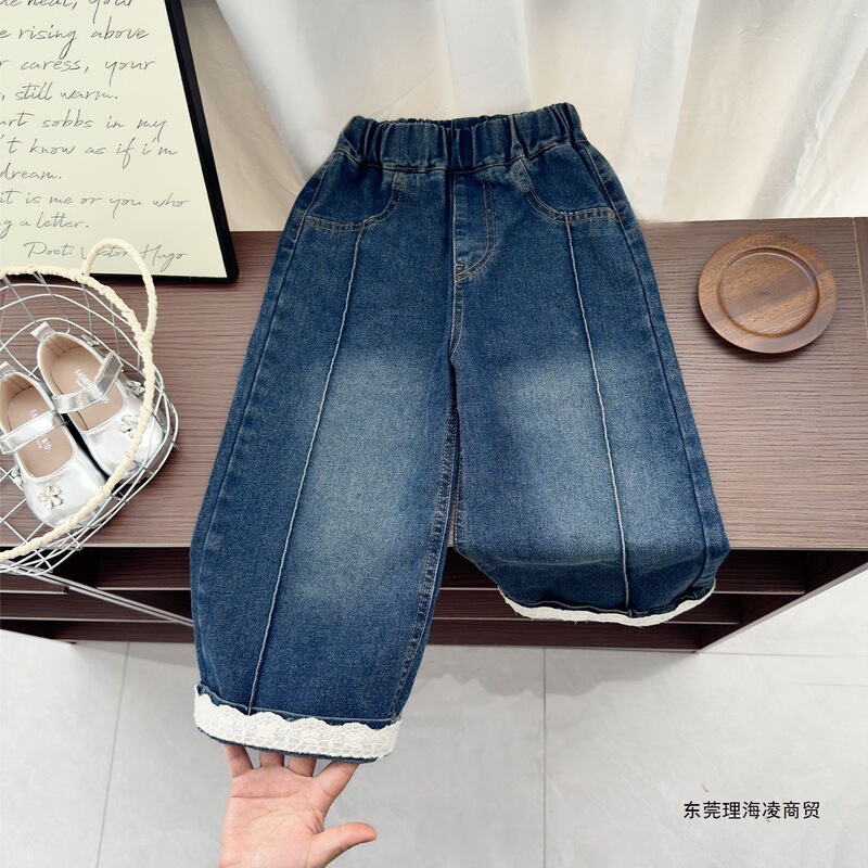 Girls' Jeans Autumn and Winter New Stylish Fleece-Lined Pants Children's Winter Versatile Loose Casual Pants Trendy