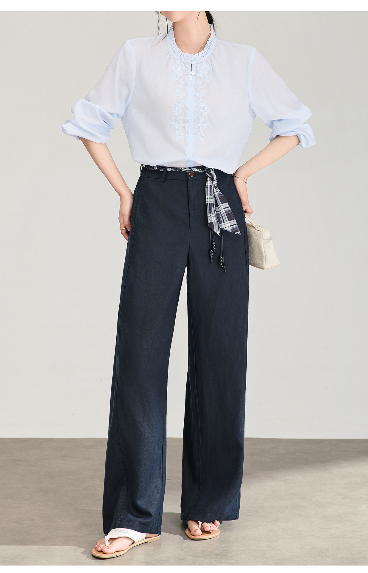 Quần culottes nữ ống rộng chất liệu linen phối dây rút cạp — màu sắc chi tiết 19