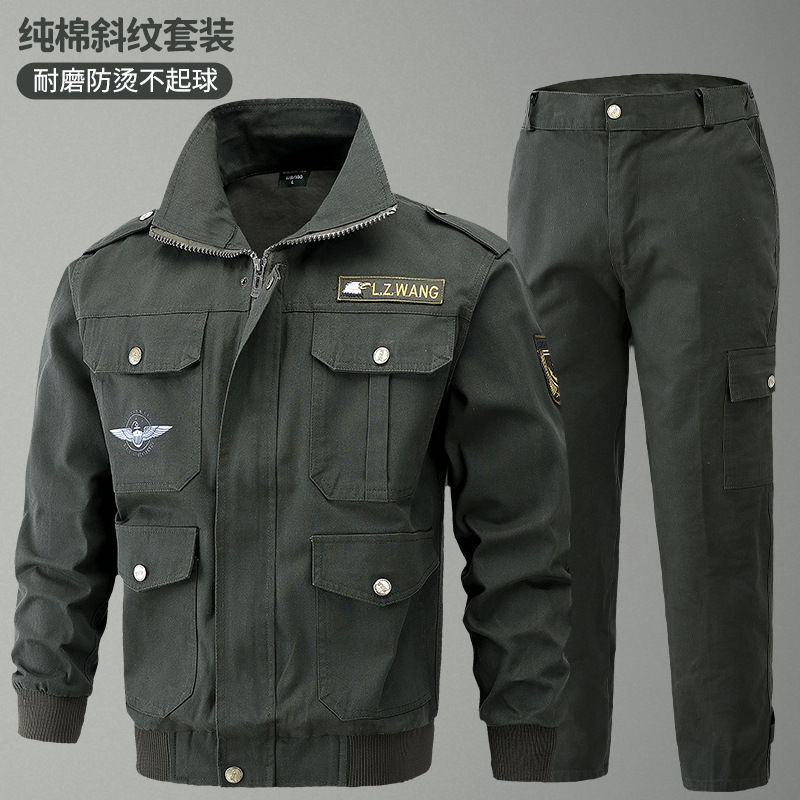 Cotton washed twill work training uniform suit men's wear-resistant labor protection overalls outdoor training foreign military clothing wholesale multi-pocket