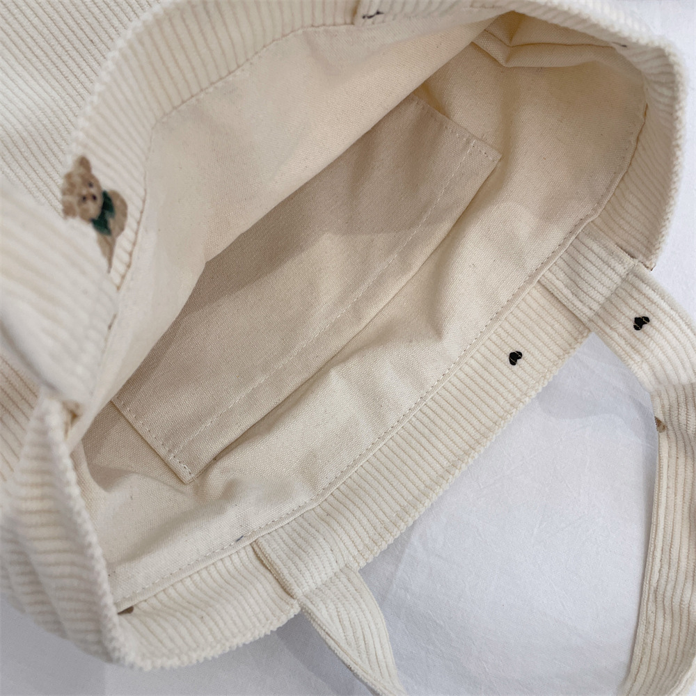 little bear Pattern All Seasons Season Women's Corduroy Little Bear Cute Square Open Tote Bag