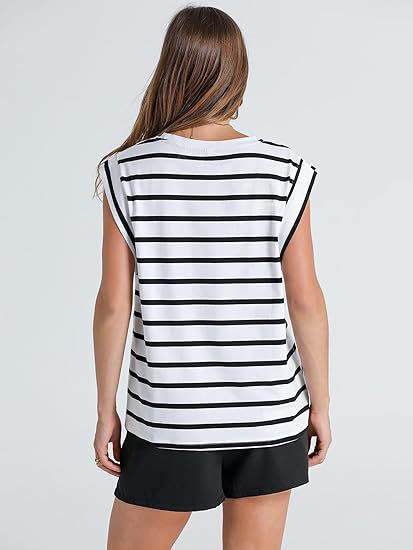 210g Weight Sleeveless Sleeve Length Pullovers Placket Type Raglan Sleeve Sleeve Type Cotton Fabric Type Long Top Length T-shirt Tops Type Holiday, Daily Occasion Round Neck Neckline Loose Fit Type Stripe, Solid Color Pattern Summer, Spring Season Women's Gender Casual Style Wholesale Women's Casual Stripe Solid Color Sleeveless T-Shirts 34