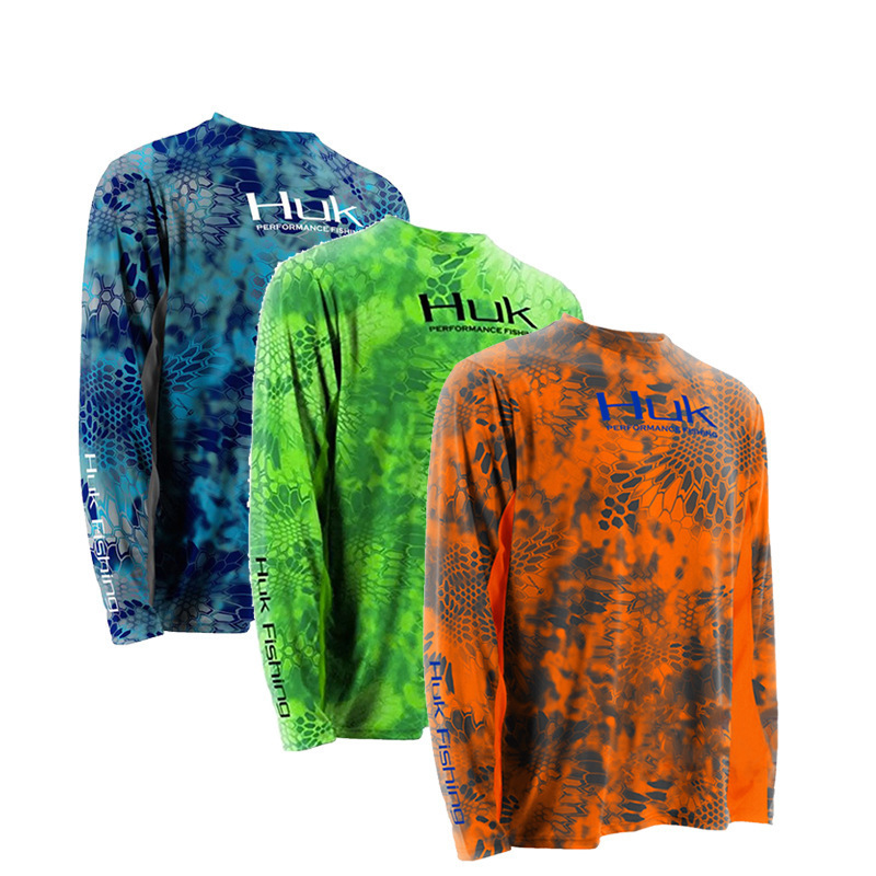 Huk Long-Sleeved Fishing Clothing Round Neck Lure Fishing Breathable Leisure Sports Running Fishing Clothing Factory Direct Sale