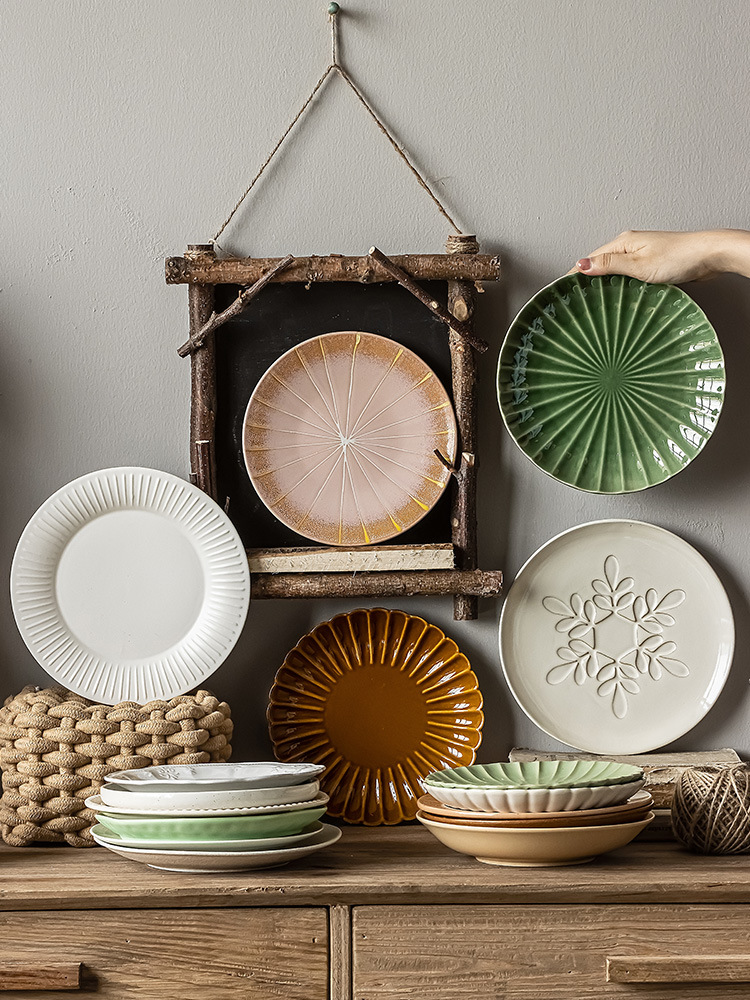 复古盘子菜盘家用陶瓷餐具餐盘碗碟子感日式西餐水果盘 微B&