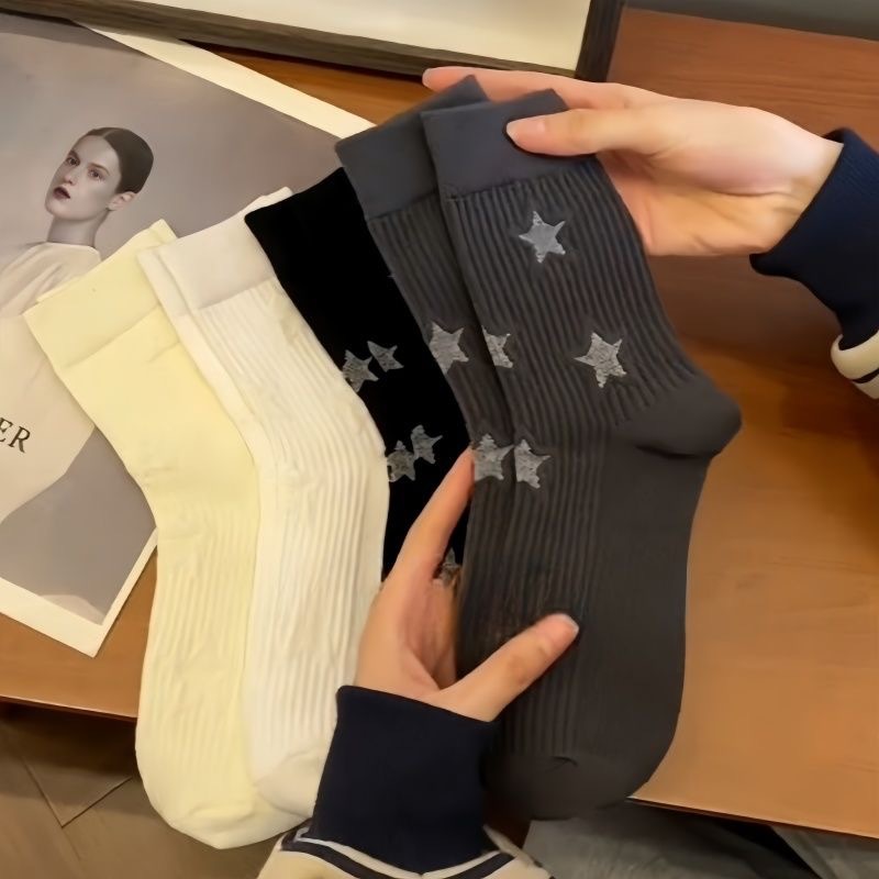 Fashionable Star Style Trendy Medium Calf Socks for Girls and Boys, Korean Version for Autumn and Winter, Starry Sky Medium Calf JK Socks for Students and Sports Socks