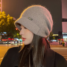 毛线帽子女秋冬季新款显脸小大头围堆堆帽冬天兔毛洋气保暖针织帽