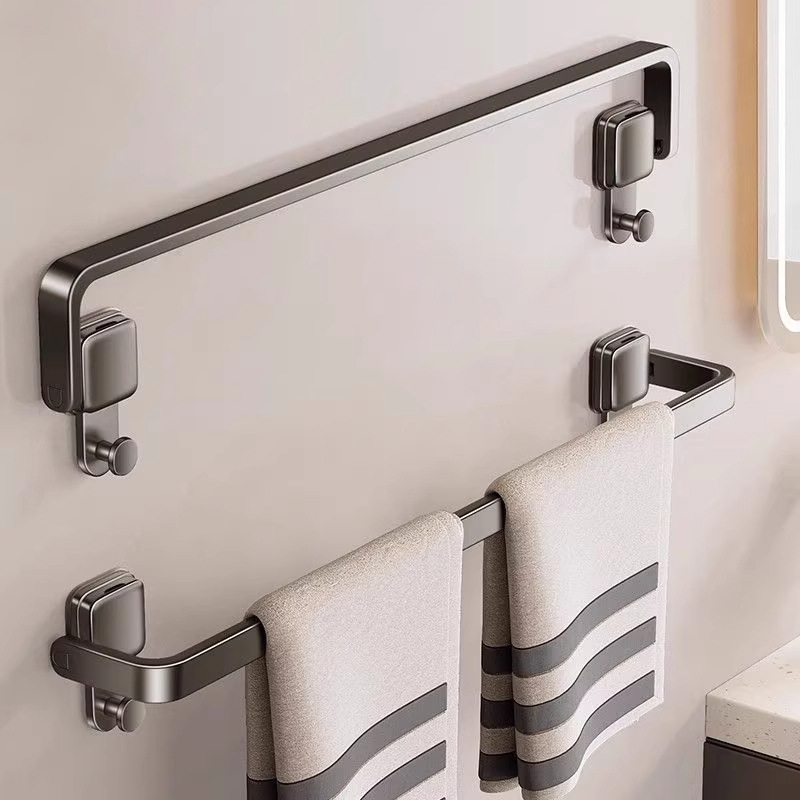 Suction Cup Towel Rack Bathroom No-Drill Folding Towel Bar Storage Rack Bath Towel Hanger Space Aluminum New Model