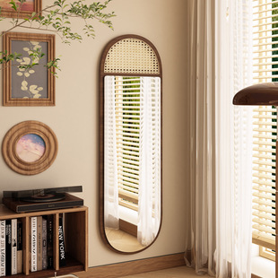 New Chinese-style Rattan Wall-mounted Fitting Mirror Internet-famous Full-body Floor Mirror Bedroom Entrance Living Room Cloakroom Full-body Mirror