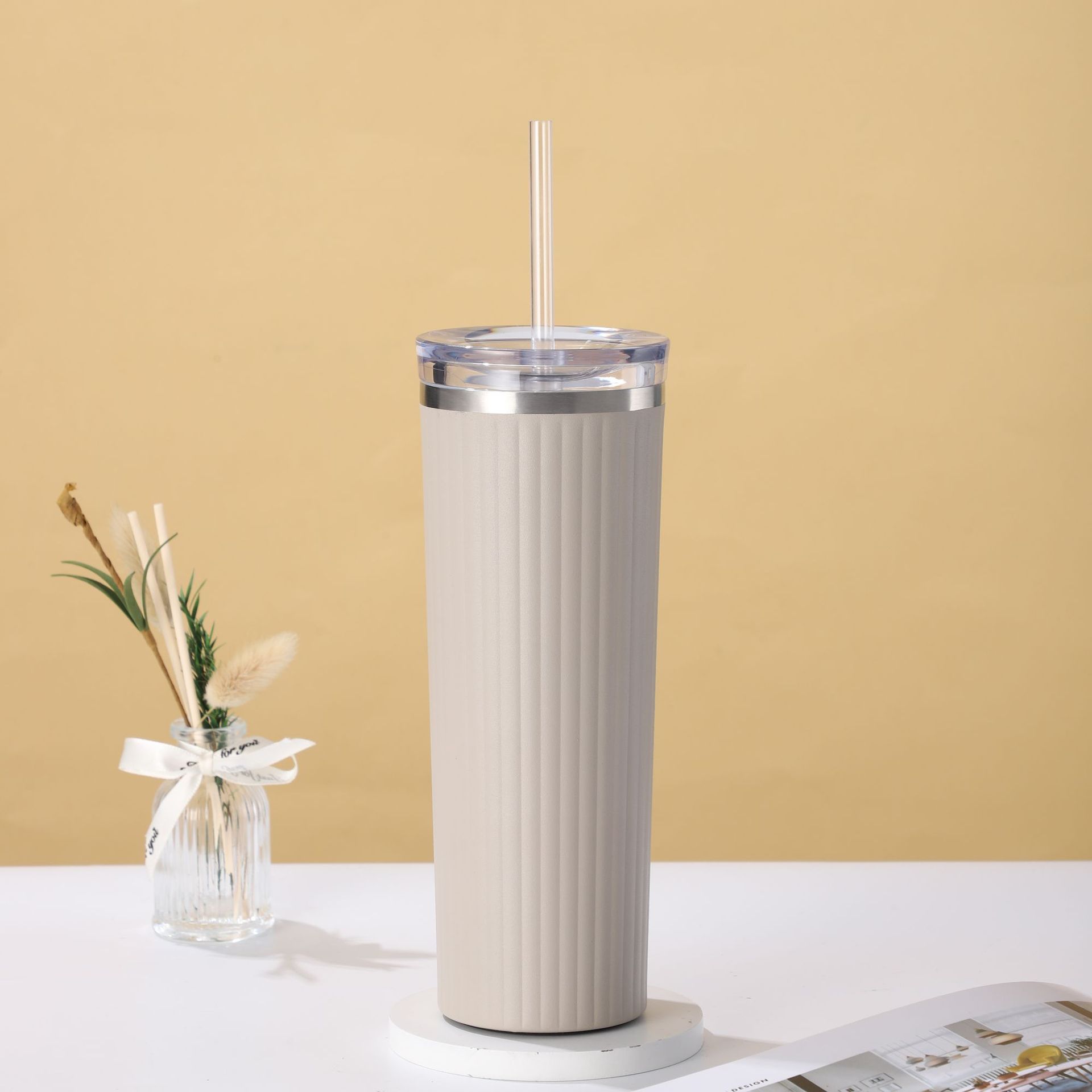 Nueva Oficina taza de café 304 taza de vacío de acero inoxidable taza de agua de paja portátil simple taza recta taza de pareja