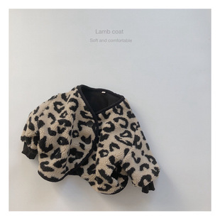 Lamb Wool South Korea Children's Clothing Children's Leopard Print Cotton-padded Jacket Thickened Warm Velvet Cotton-padded Jacket for Boys and Girls
