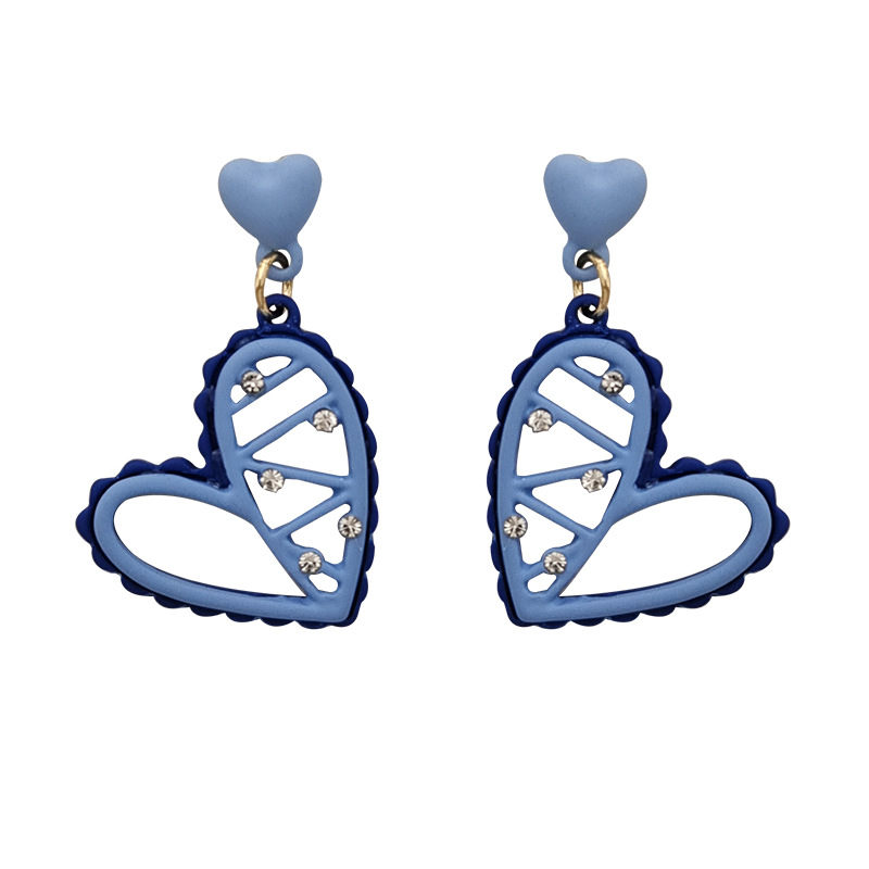 1 Pair Simple Style Heart Shape Patchwork Inlay Alloy Gem Drop Earrings display picture 2