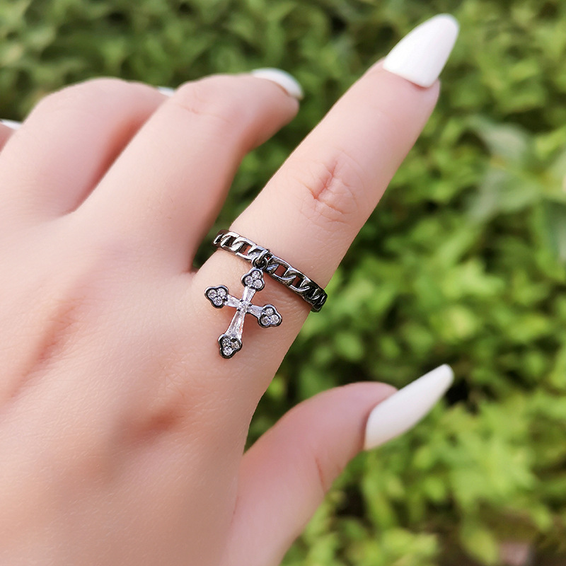 Simple Style Cross Alloy Plating Inlay Rhinestones Women's Open Ring 1 Piece display picture 2