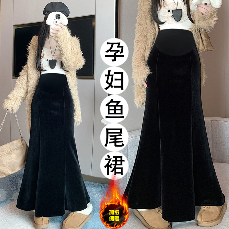 Maternity Skirt Autumn and Winter Thickened High-Quality Gold Velvet Maternity Fishtail Skirt Mid-Length Skirt