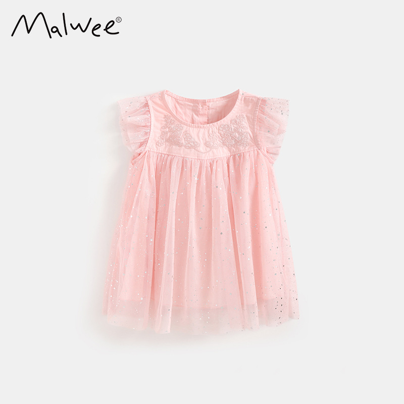 Malwee transfronterizo vestido de princesa de niñas verano nuevo estilo europeo y americano niño de cuello redondo ropa de abrigo encantadora vestido casual