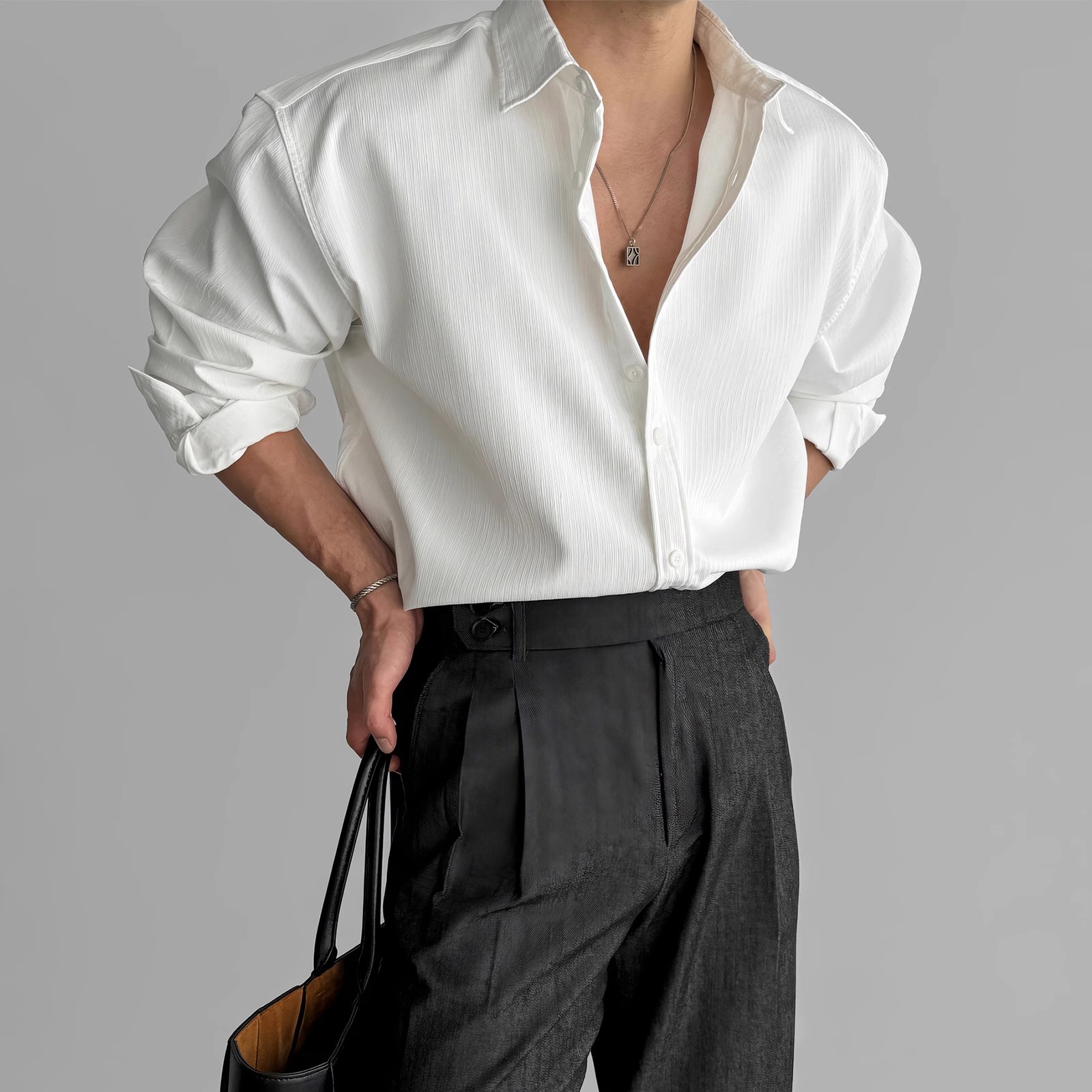 Black Long-sleeved Shirt Men's High-end Vertical Stripe Light Mature Style Shirt All-match Non-iron Casual Business Shirt