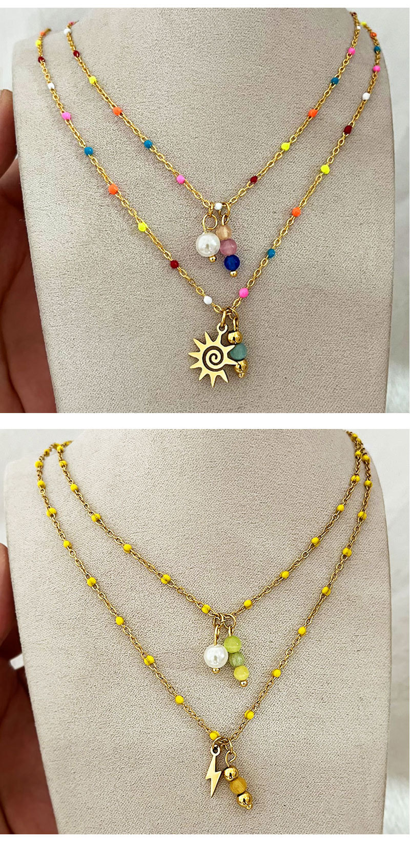 Double Layer Necklaces Classification 304 Stainless Steel Chain Material Holiday, Daily Occasion 304 Stainless Steel, Cat's Eye Stone Material Cross, Star Pattern Retro Cross Star 18K Gold Plated 304 Stainless Steel Cat's Eye Stone Pendant Necklaces Wholesale