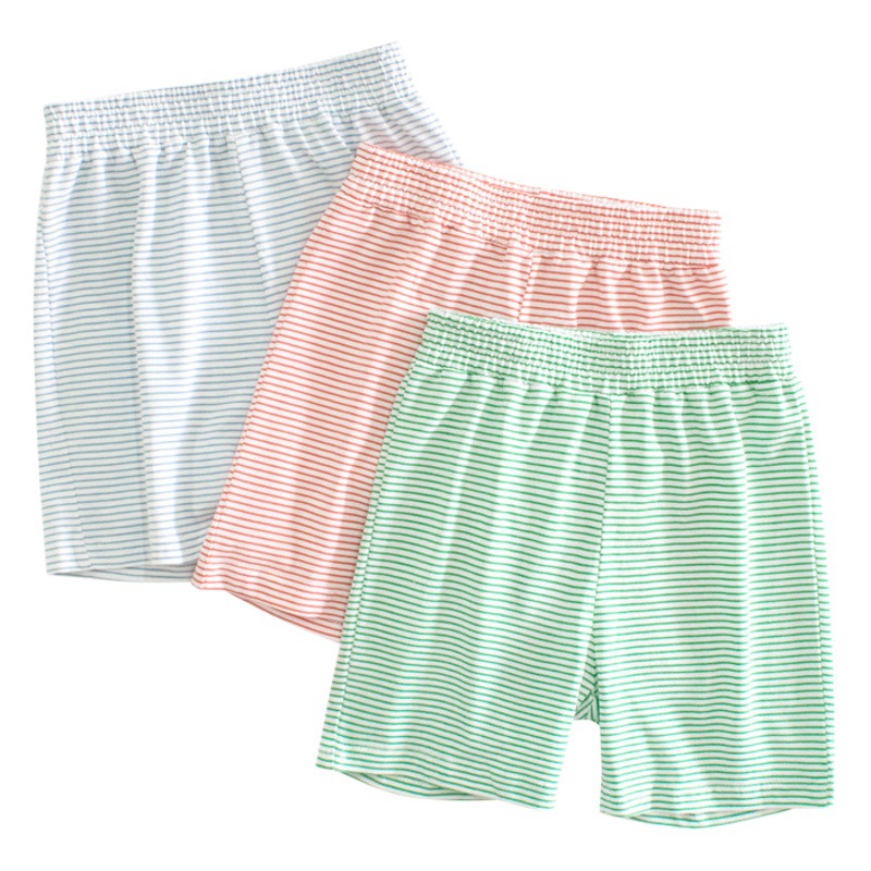 Ropa infantil 27kids, suministro directo transfronterizo, novedad de verano 2025, pantalones cortos infantiles unisex, pantalones a rayas para estar en casa