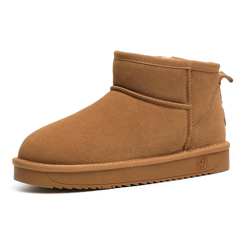 Botas de nieve de invierno de lana de mujer con cachemira de piel de vaca con base gruesa anti-deslizante y alta calentamiento botas de algodón zapatos de algodón