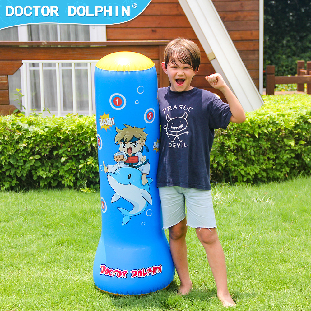 Doctor Dolphin | Columna de boxeo inflable para niños 125cm Columna de boxeo para niños Vaso vertical cilíndrico