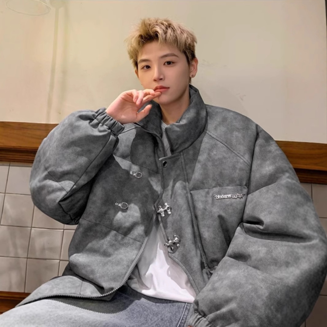 Leather Cotton-padded Jacket Men's Winter Metal Aircraft Buckle American Cotton-padded Jacket Thickened Warm Loose Bread Clothes Cotton_voghion.com