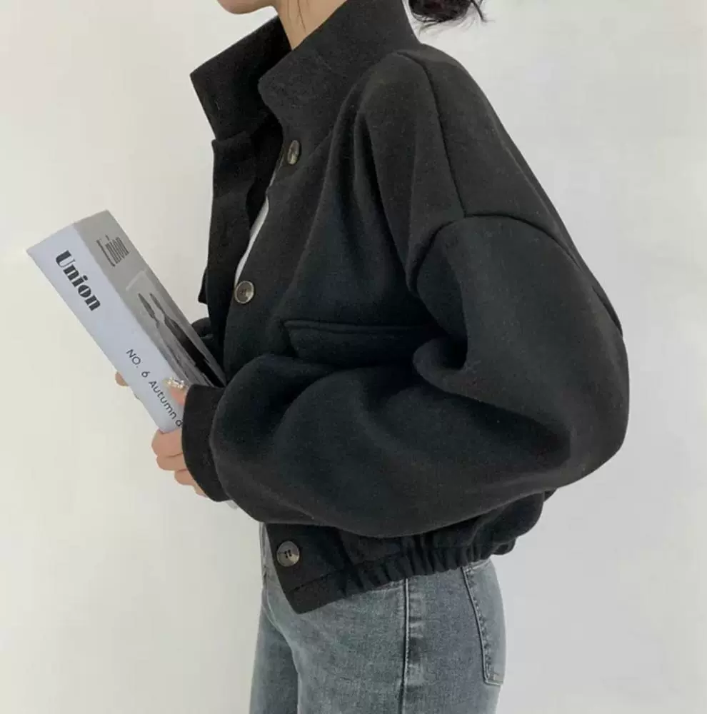 Демисезонная ретро короткая шерстяная куртка,Oversize длинно рукав Casual Coat, женская