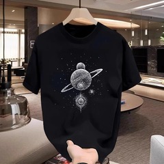 夏のハイエンドの軽豪華な百合重ポンド純綿tシャツ男性アメリカの新型ファッション半袖カジュアルな百合丸襟tシャツ