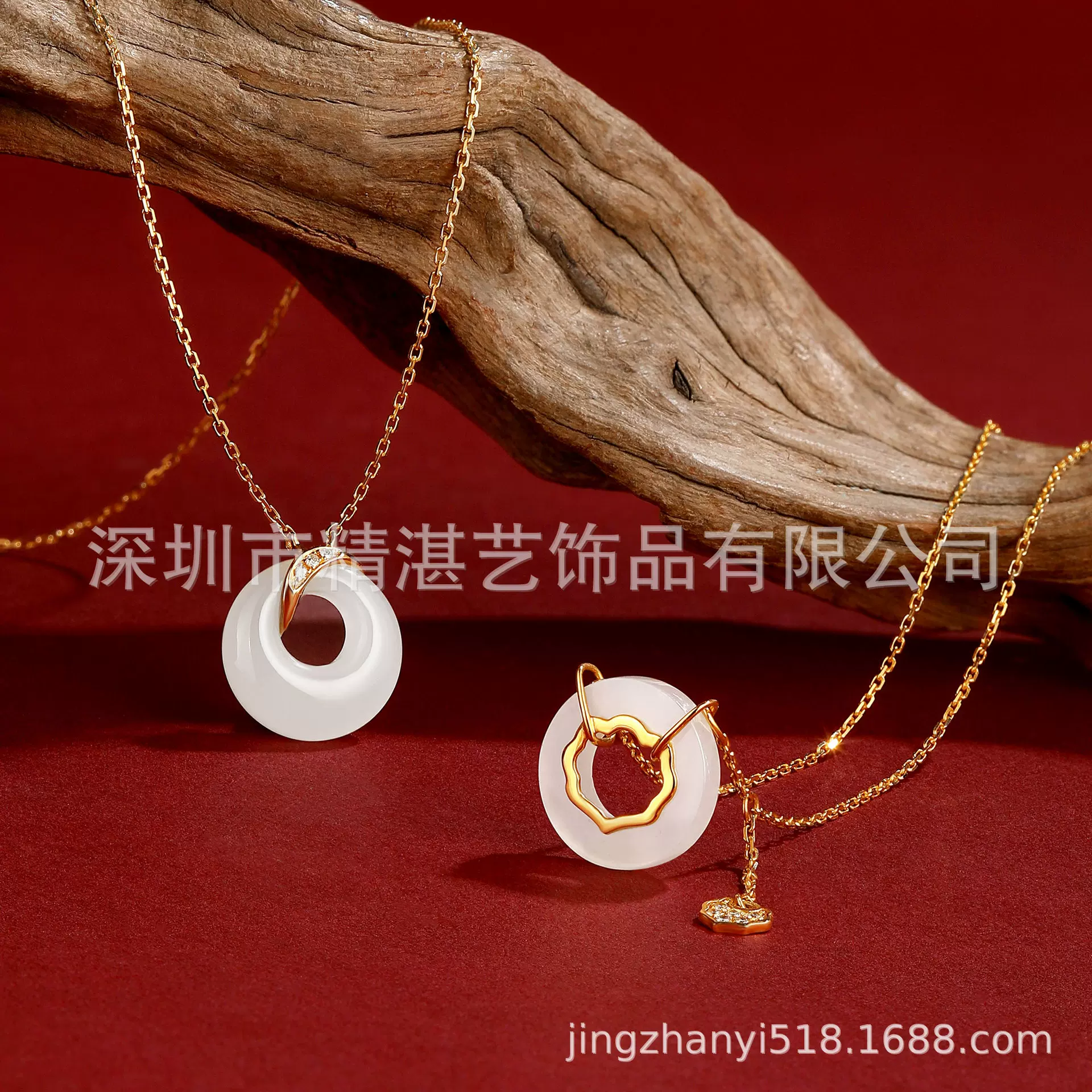 18K金镶嵌和田玉项链吊坠精工镶嵌和田玉珠宝制造支持和田宝切割