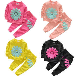 A generation of spring and autumn new children's suit women's small and medium-sized children's suit sunflower 2-Piece Factory wholesale