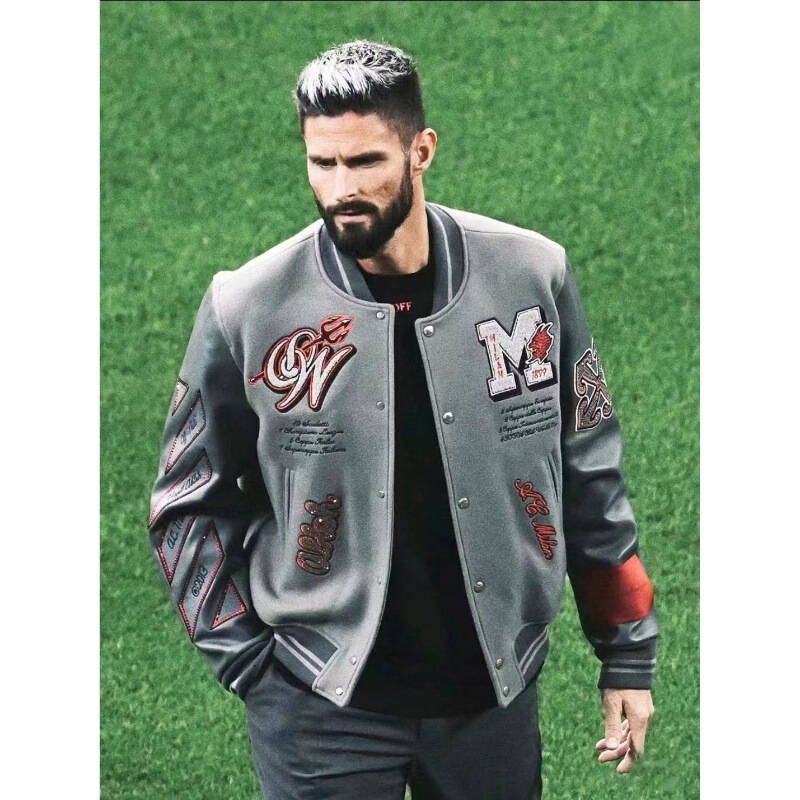 American Ac Milan Jacket Heavy Embroidery Beading Off-Trend Brand White Jacket Casual Sports Ow Baseball Uniform for Men