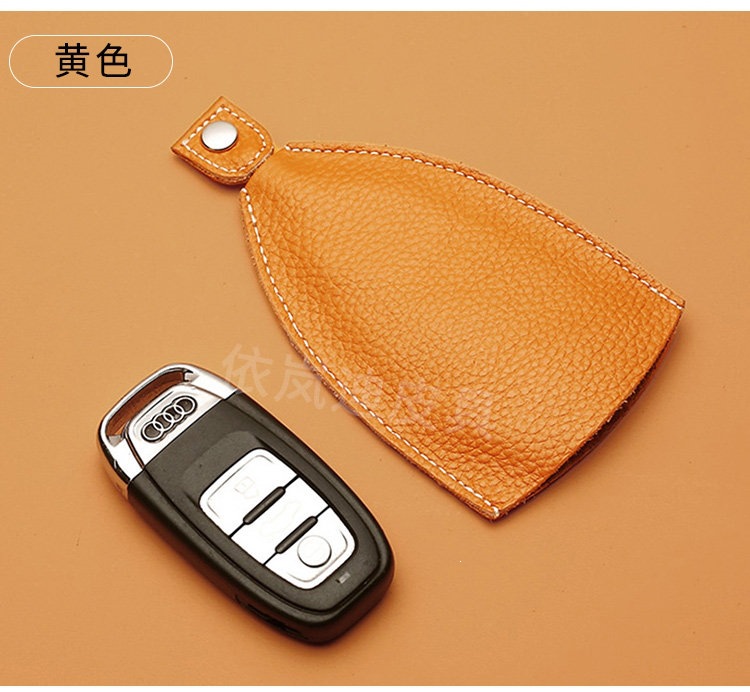 Suitable for genuine leather key cases, universal for car keys, unisex, pull-out style, cowhide key storage bag, large capacity, compact
