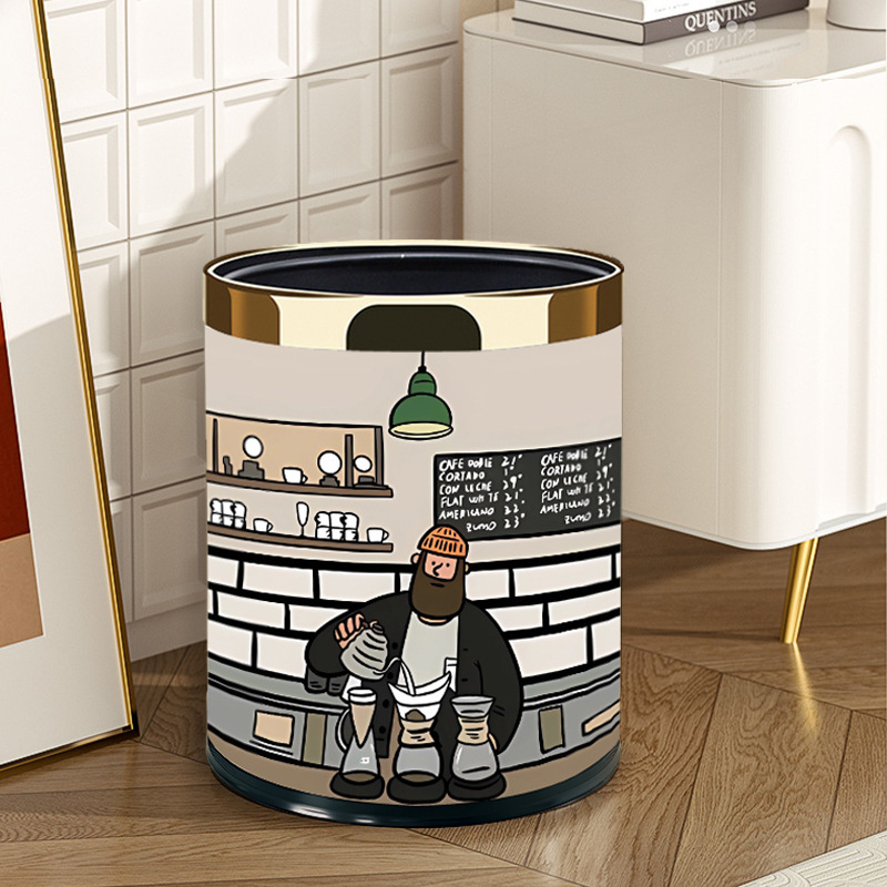 Creative Household Trash Can High Color Value Living Room Bedroom Kitchen Cartoon Round Paper Basket Double Layer Storage Bucket Plastic Bucket