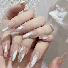 B374 Carved Gypsum Handmade UV Nail New Style Wearable Nails European and American Style Fake Nail Plate Manicure Finished Trapezoid 