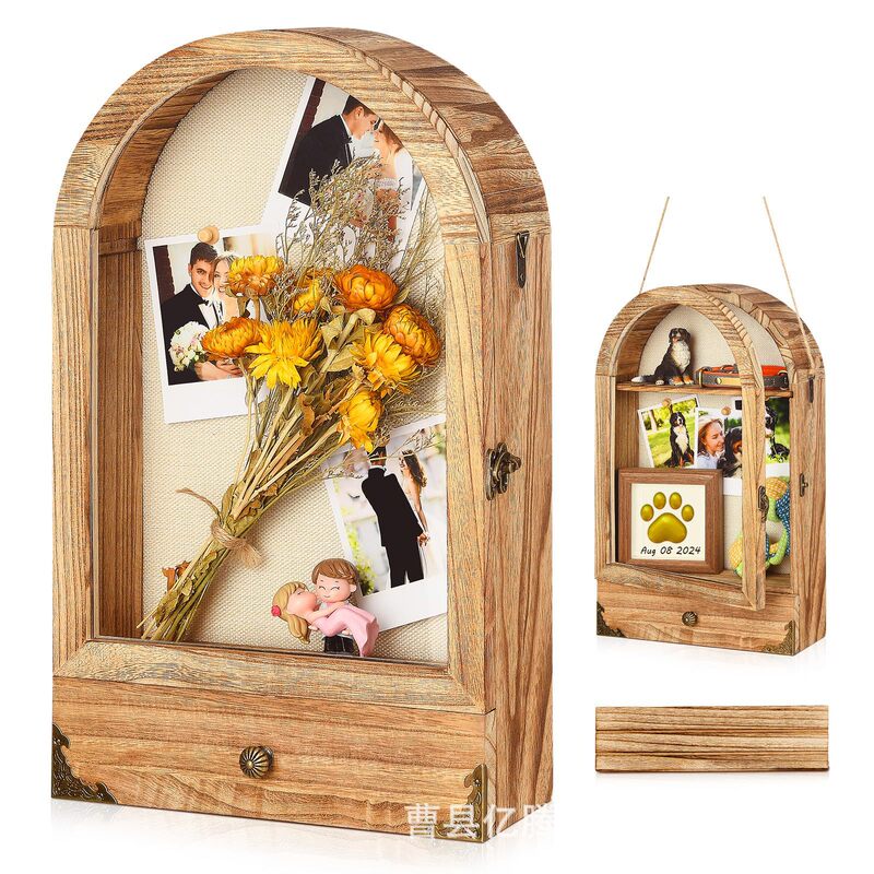 Cross-Border Wooden Photo Frame Display Box Retro Country Style Wall-Mounted Photo Frame Shadow Box Hanging Decorative Photo Frame Box