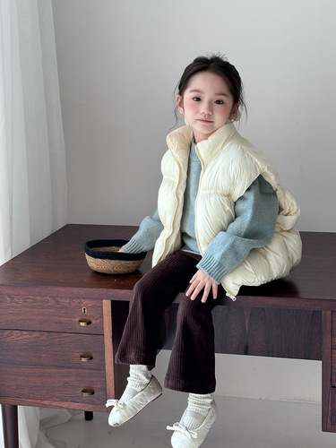 Children's Autumn and Winter Dopamine Down Cotton Fashion Vest for Girls and Babies, Short-Sleeved Thickened Warm Cotton Backer, Korean Style