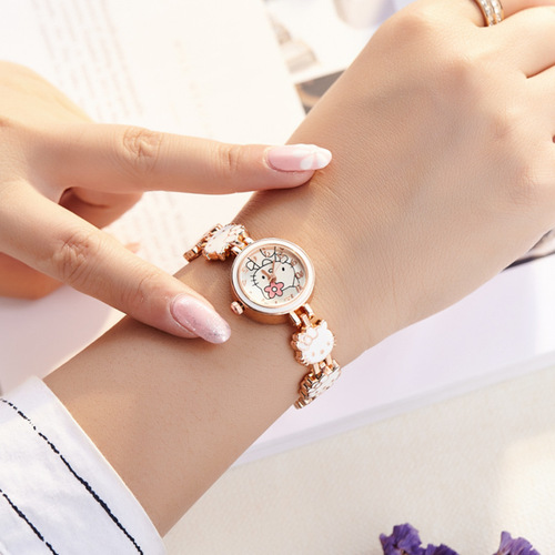 New KT Cat Watch Women's Fashionable and Cute Children's Bracelet Steel Band Watch Women's Student Electronic Quartz Watch
