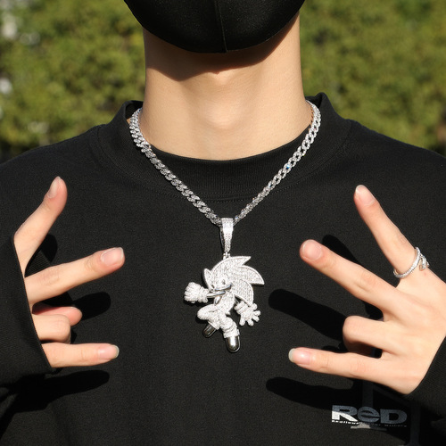 European and American hip-hop new products classic cartoon character Sonic the Hedgehog copper inlaid zircon trend pendant jewelry accessories
