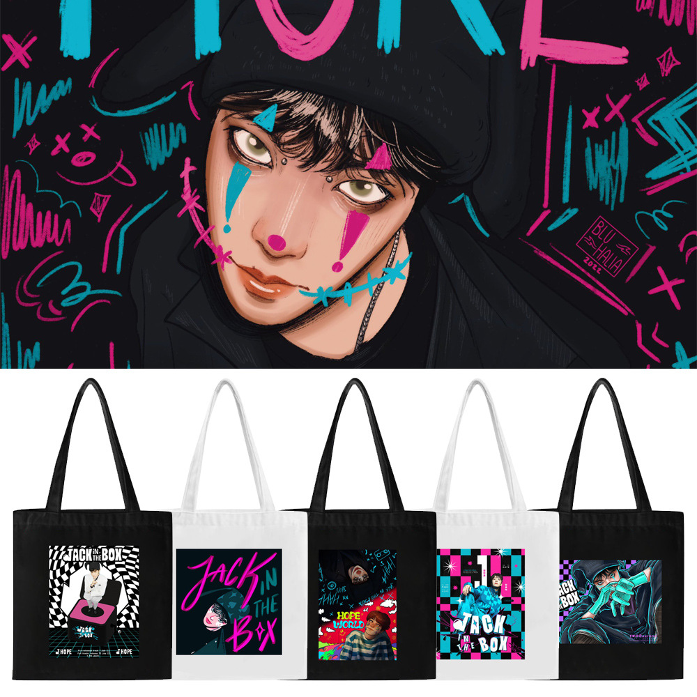 防弹少年团成员j-hope专辑solo同款卡通插画帆布袋潮流炸街手提包