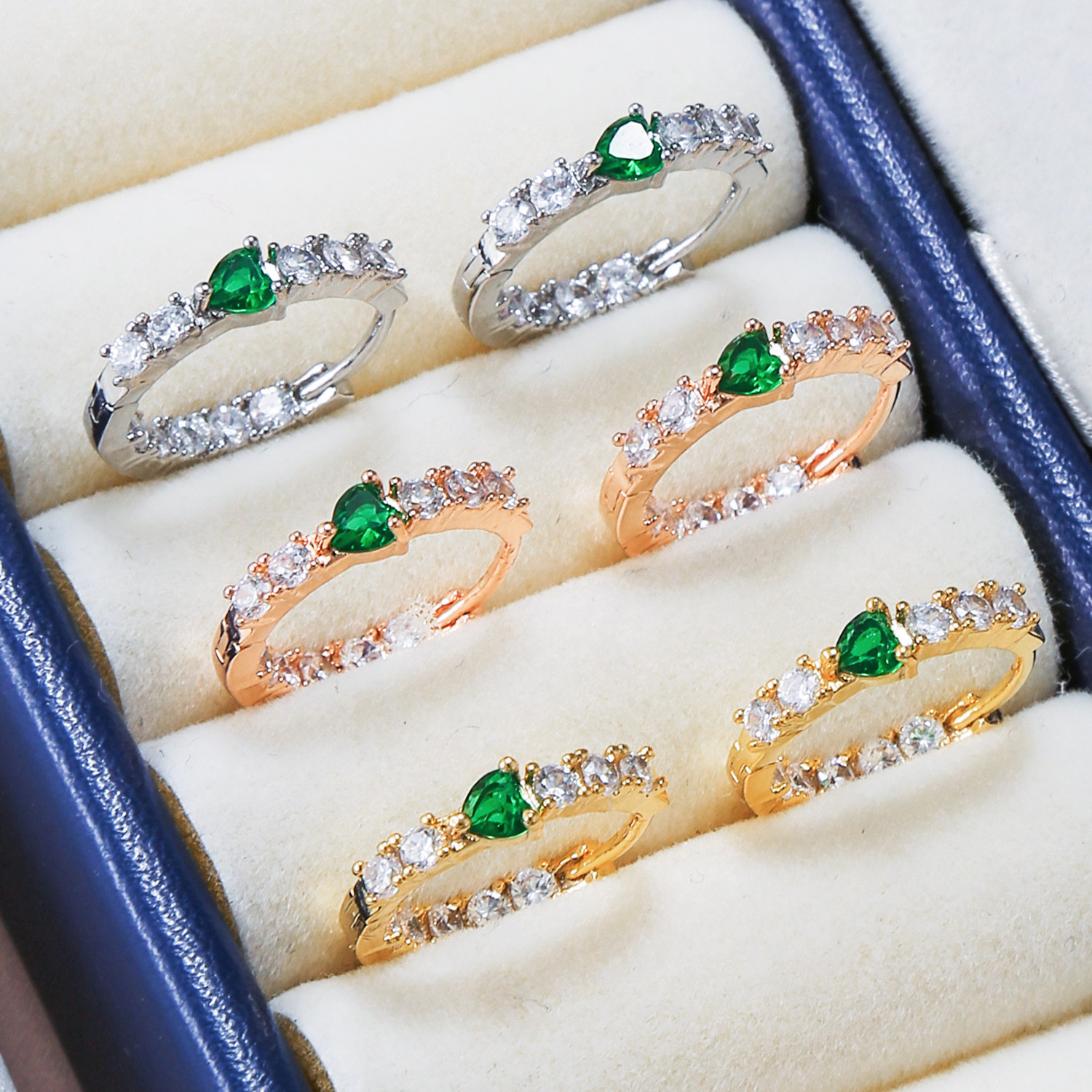 Fashion green zircon heart micro-set female copper earrings wholesale