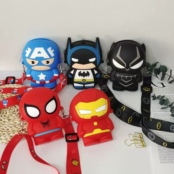 Cross-Border Temu Popular Avengers Silicone Crossbody Bag Coin Purse Mobile Phone Bag Manufacturer Direct Sales Silicone Bag