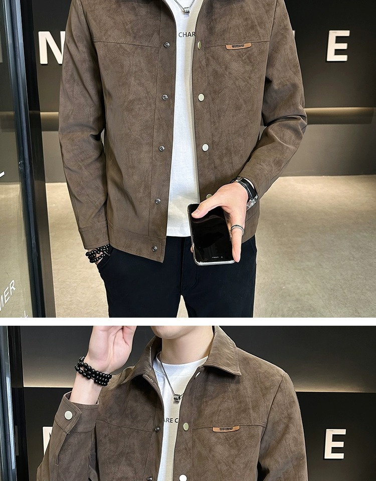 Men's Suede Jacket Turn-down Collar Casual Versatile Coat_voghion.com