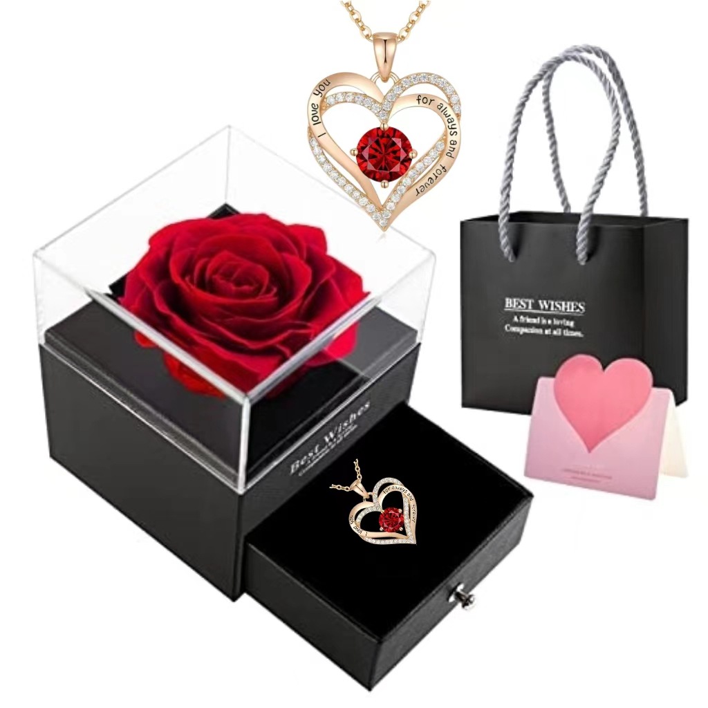 Collar de corazón de circonita colorida con colgante de oro rosa de doble capa, regalo para San Valentín y Día de la Madre