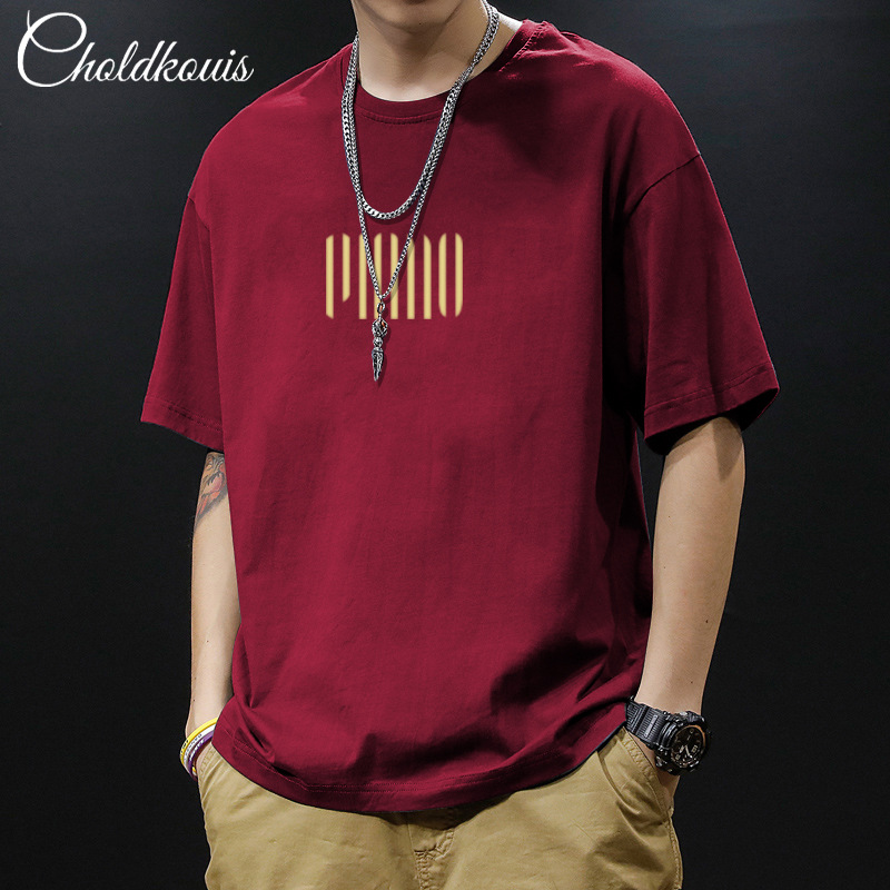 Camiseta de estilo americano de alta calle para hombres de verano in tide marca de algodón de manga corta ropa de cuello redondo de tendencia suelta manga de cinco partes