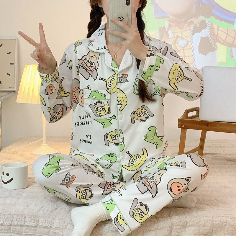 Fábrica directa primavera / otoño / verano meses pijamas embarazadas cardigans de manga larga con la solapa de dibujos animados ropa de alimentación set