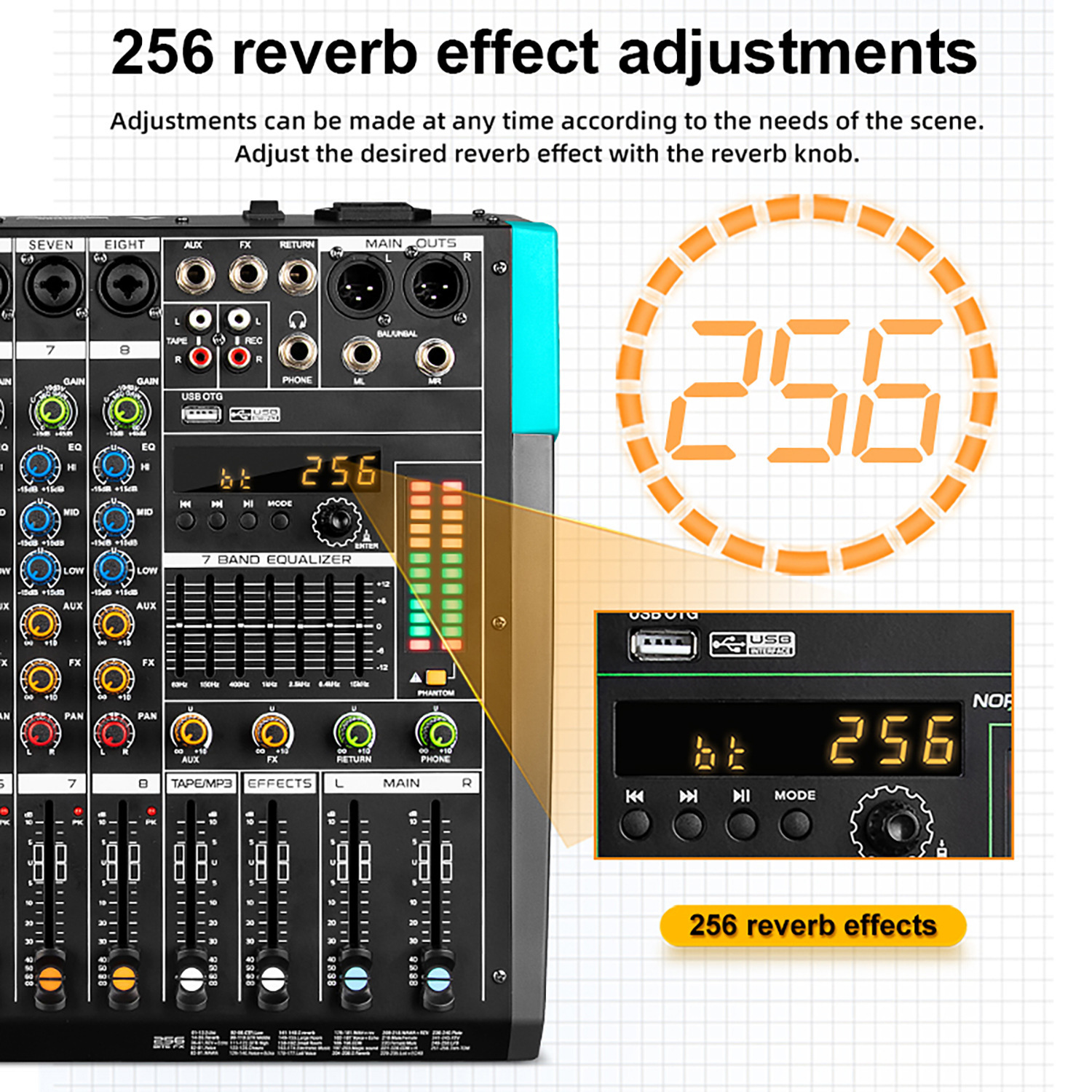 GAX-PA8 전문 믹서 8 방향 무대 성능 회의 휴대용 팬텀 전원 USB 블루투스 8 방향 믹서