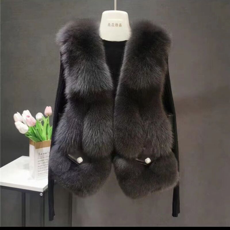 Imitation Fox Fur Vest for Women 2025 Autumn and Winter Haining New Fur Vest Fashionable Young Short Splicing