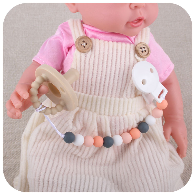 Amazon nuevo bebé suministros bebé calmante cuentas de silicona pezón cadena anti-caída bebé Juguete plástico chupete clip