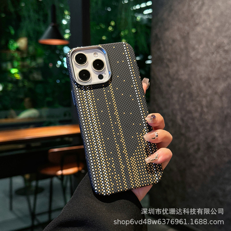 适用iPhone17promax凯夫拉纹手机壳夜光磁吸苹果16超薄PC全包护套|undefined